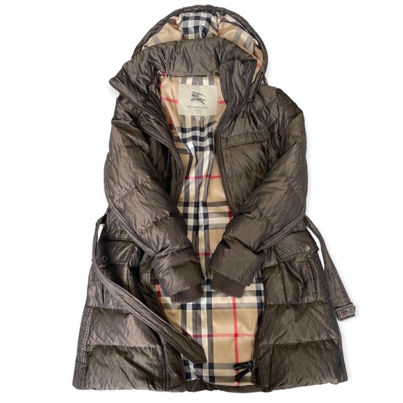 Burberry Puffer Jacket Hooded Belted Coat Quilted Mink Gray - Picture 11 of 15